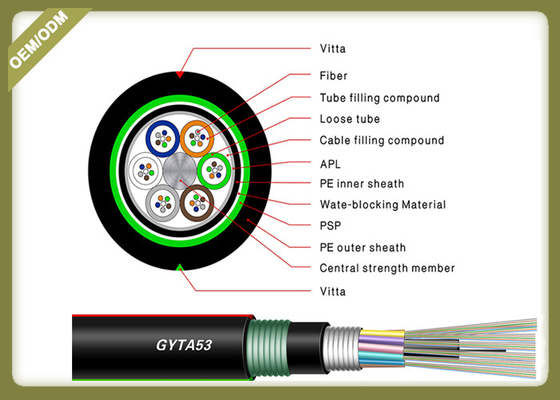 China GYTA53 dirigem o cabo de fibra ótica impermeável 12C 24C 36C 48C 72C 96C 144C Monomodo do enterro fornecedor